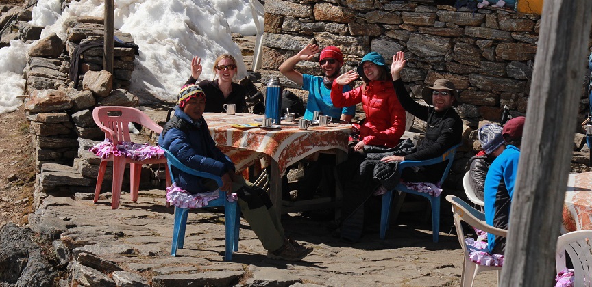 Camping Trek in Nepal, Tourists resting at a teahouse