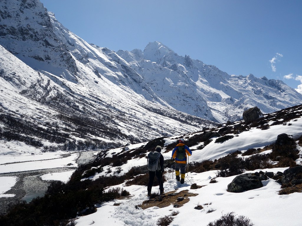 Trekkers Trekking in Langtang Valley